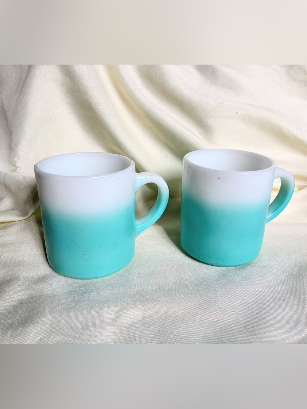 White and Aqua Ombre Ceramic Coffee Mugs - Set of 2